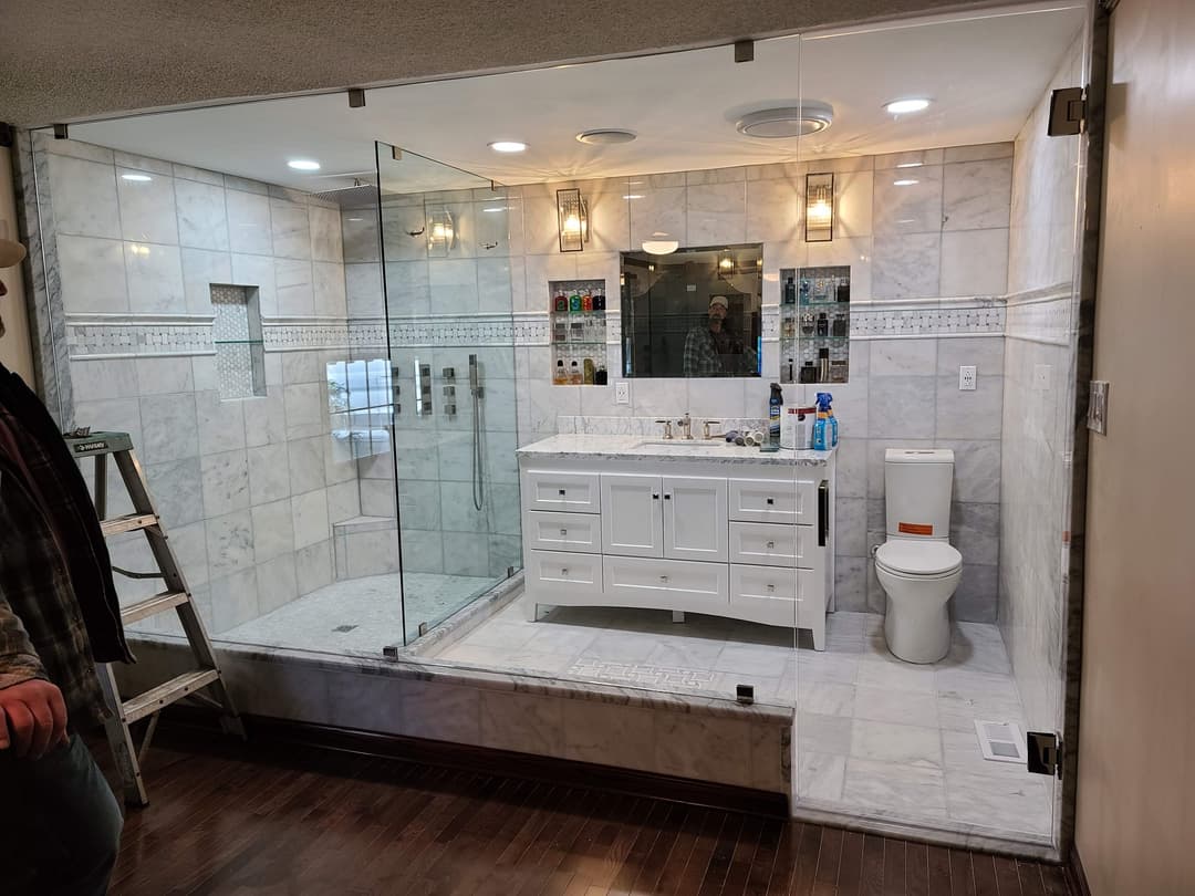 soaking tub + glass shower